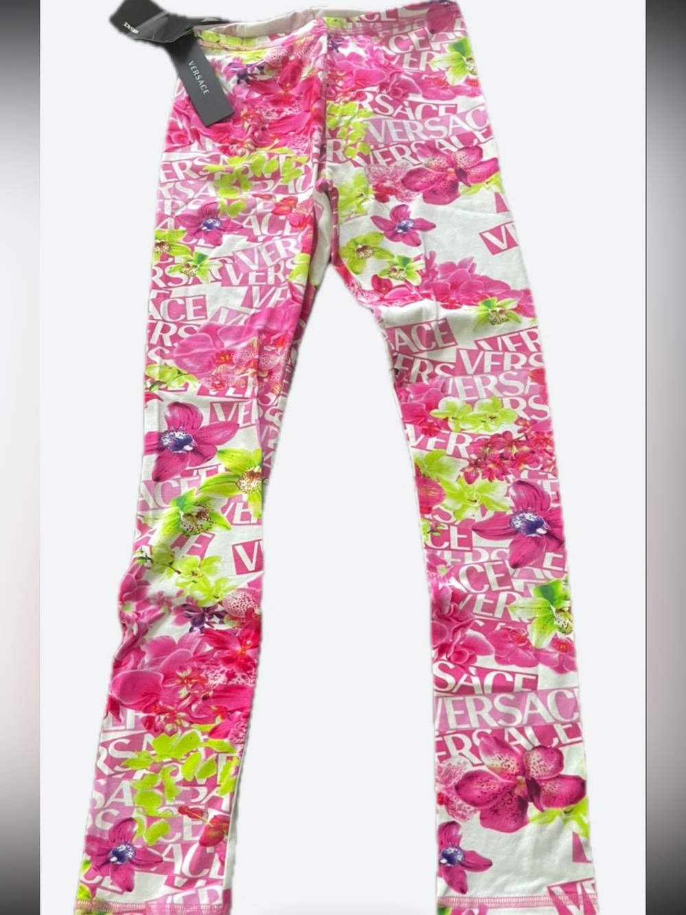 Versace Pink & Lime Floral Logo Leggings
